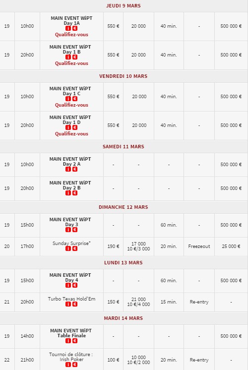 Le programme du Main Event du WiPT