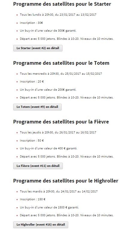 Winamax Poker Tour : les satellites des Side Events