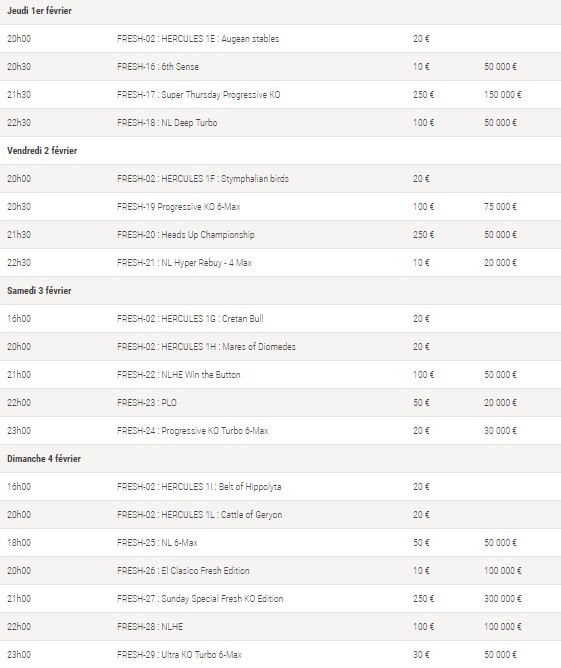50 tournois organisés par PokerStars du 28/01 au 12/02/2018