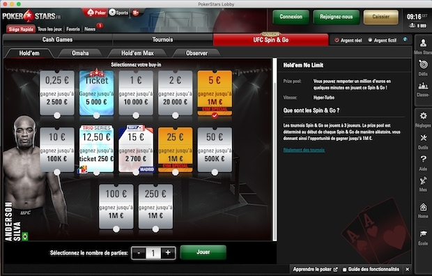 Ecran des S&G UFC de PokerStars