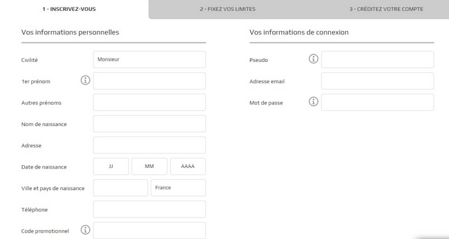 Remplir le formulaire pour s'inscrire sur Netbet